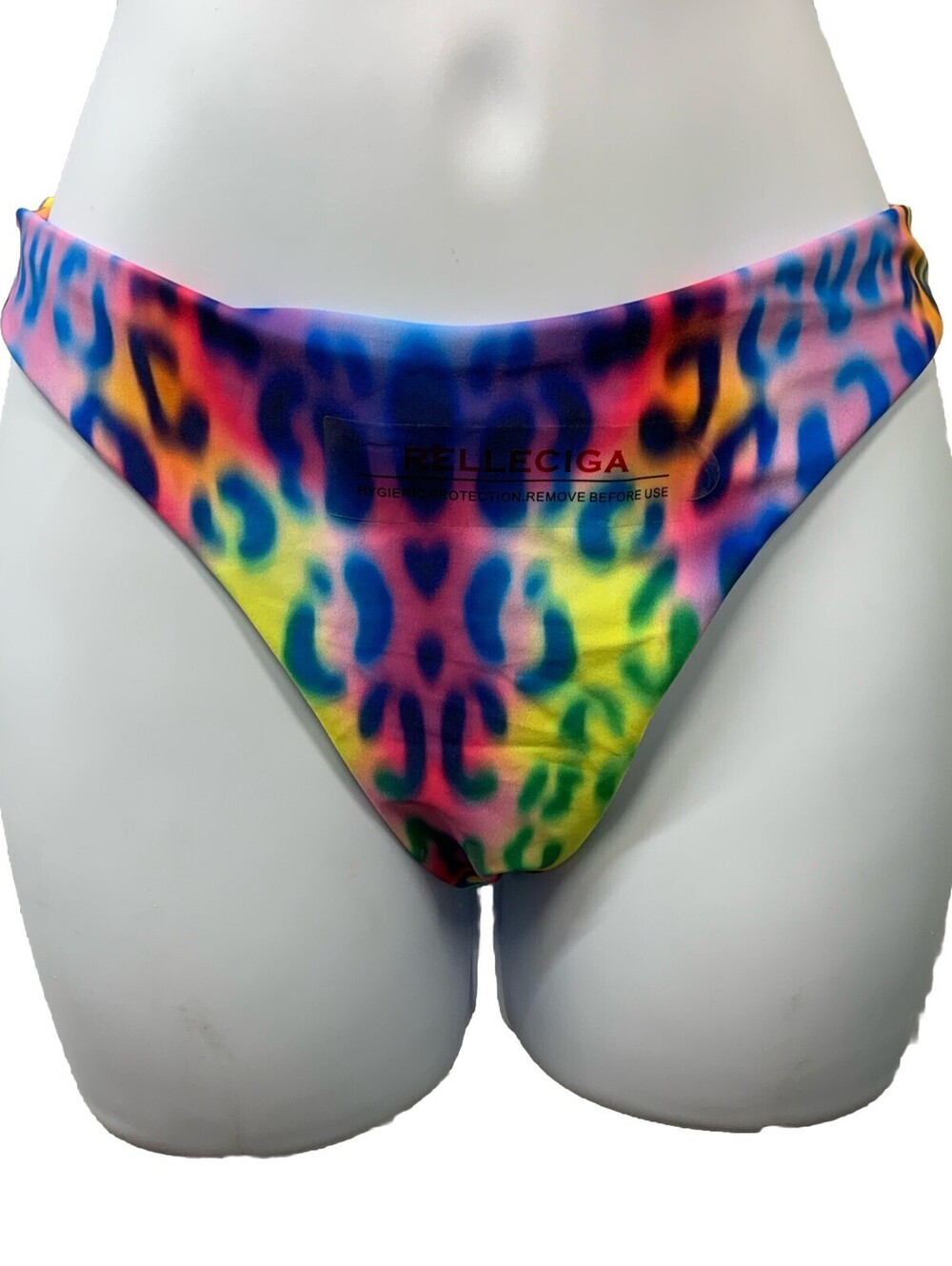 Relleciga Bikini Bottom Neon Floral Cheeky Swim Bottom Gold Detail Underwear S
